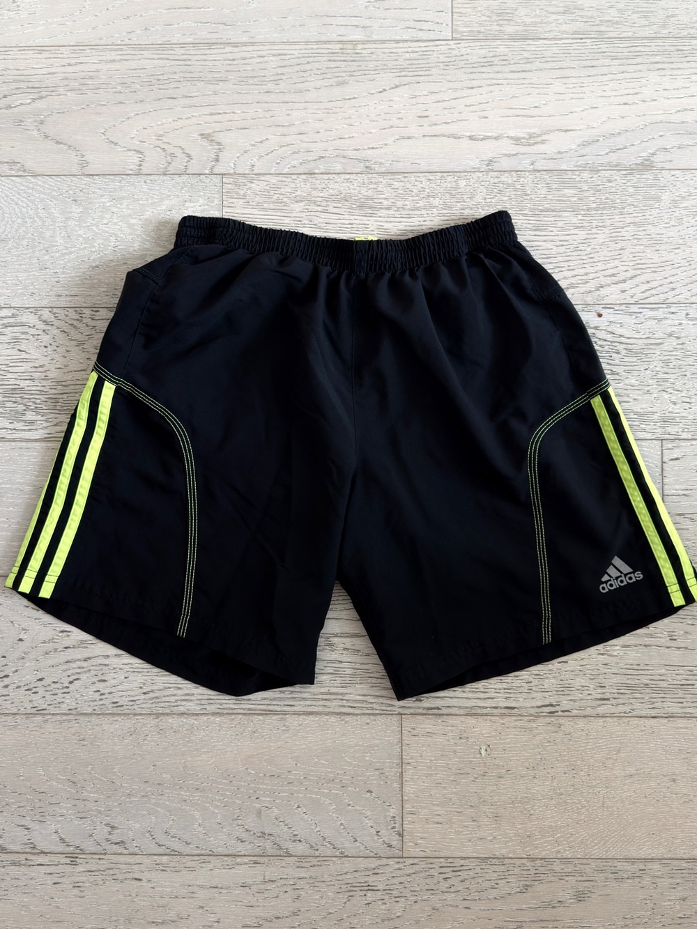 adidas Men’s Black Running Shorts with Neon Yellow Stripes